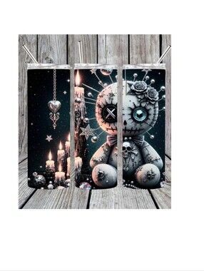 Gothic Voodoo Doll Tumbler - Black & Silver Starry Design